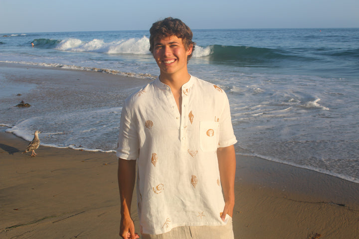 Men's Band Collar 100% Linen Shirt