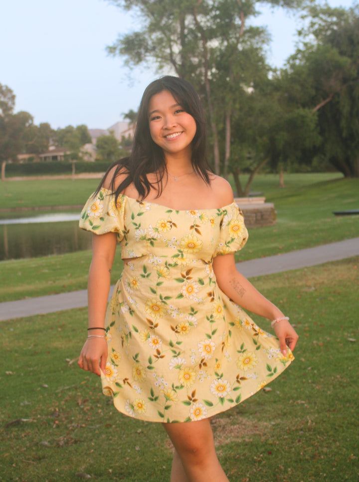 June 100% Floral Mini Dress with Cutouts