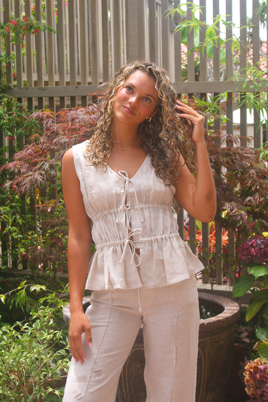 Cece 100% Linen Bow Tank