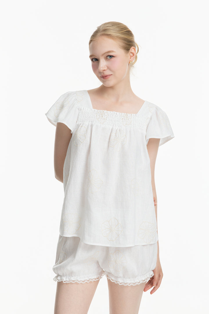 Women's Flutter Sleeve Top | 100% Flax Linen (Flora)