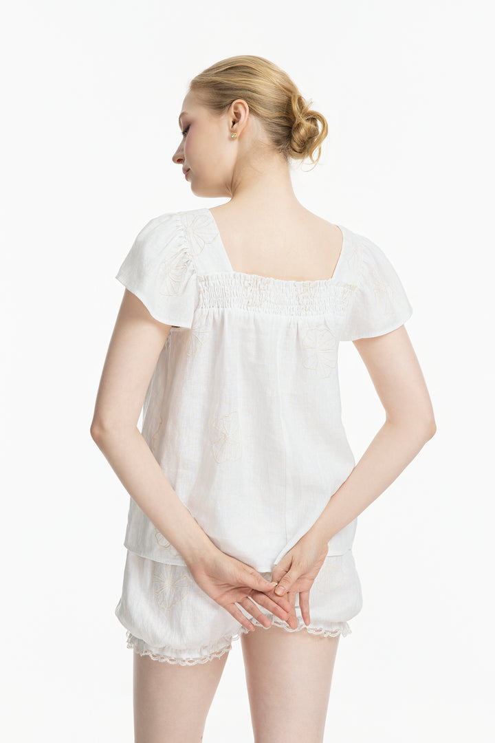 Women's Flutter Sleeve Top | 100% Flax Linen (Flora)