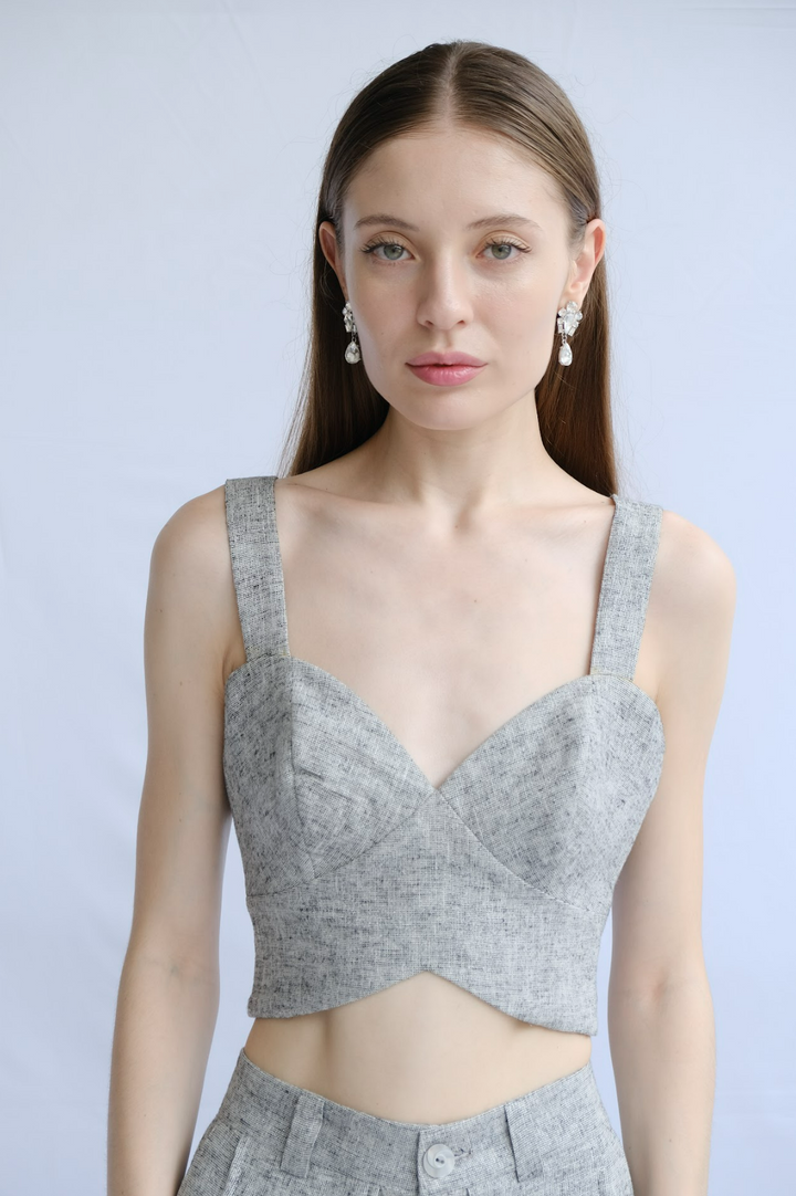 Kelly 100% Linen Tweed Crop Top