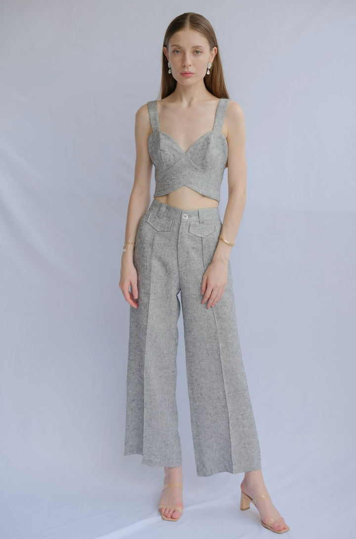 Kelly 100% Linen Tweed Crop Top