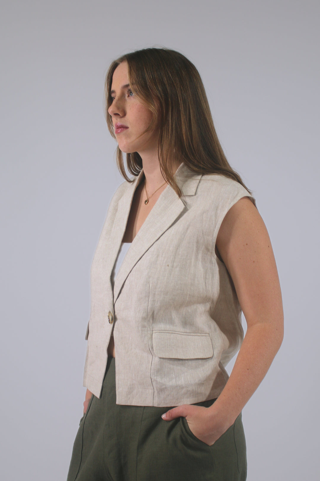 Lauren 100% Linen Collared Vest Shirt