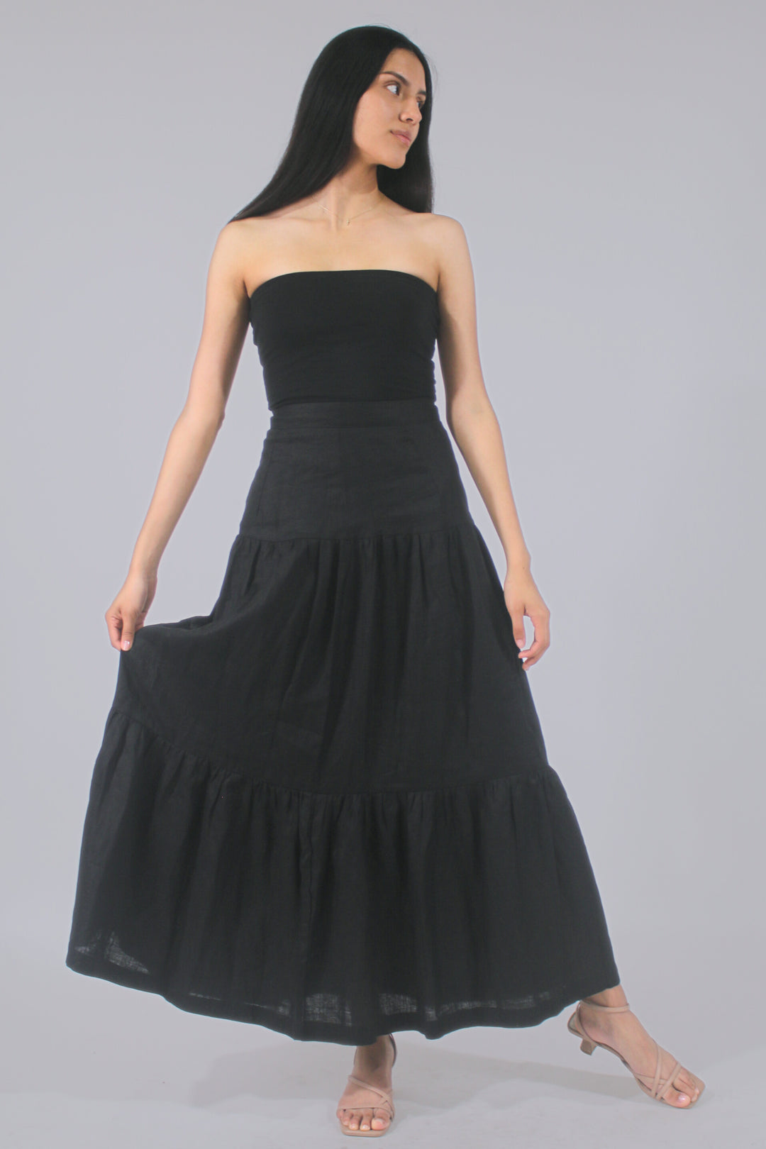 Lily Drop Waist 100% Linen Maxi Skirt Black / L Lily Drop Waist 100% Linen Maxi Skirt Black / L