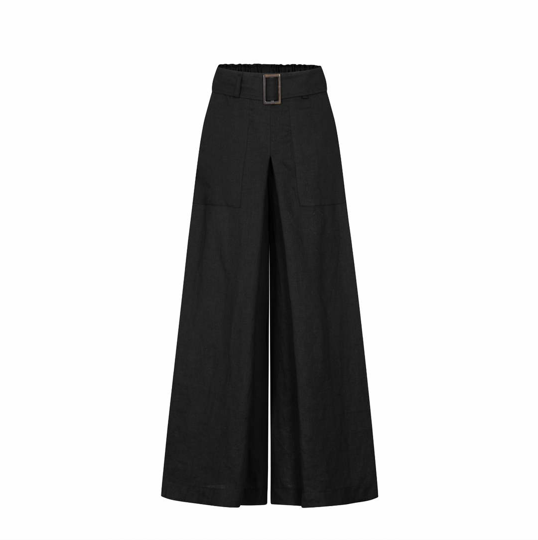 Linen Wide-Leg Belted Trouser | Adele
