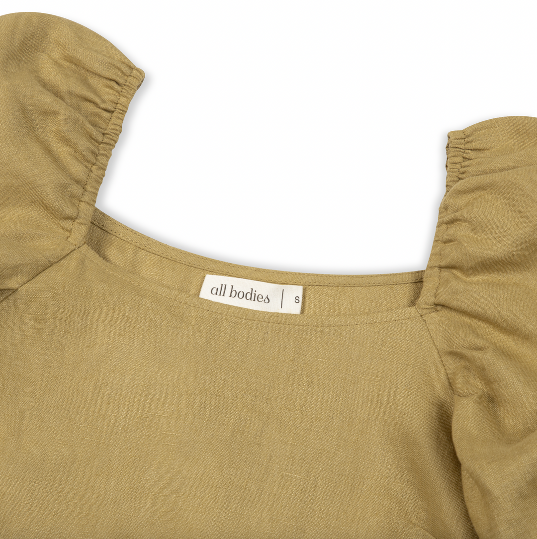 Linen Puff Sleeve Square Neck Blouse | Macy (long)