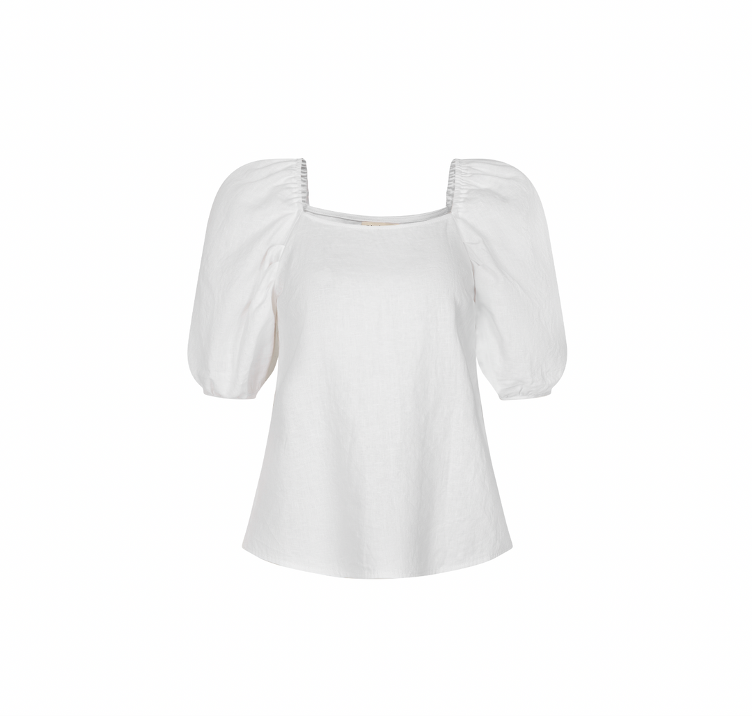 Linen Puff Sleeve Square Neck Blouse | Macy (long)