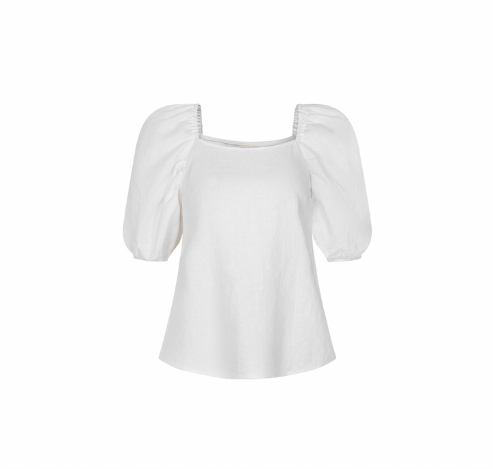Linen Puff Sleeve Square Neck Blouse | Macy (long)