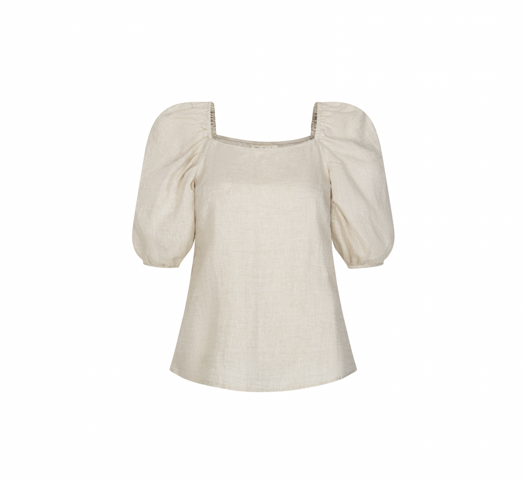 Linen Puff Sleeve Square Neck Blouse | Macy (long)