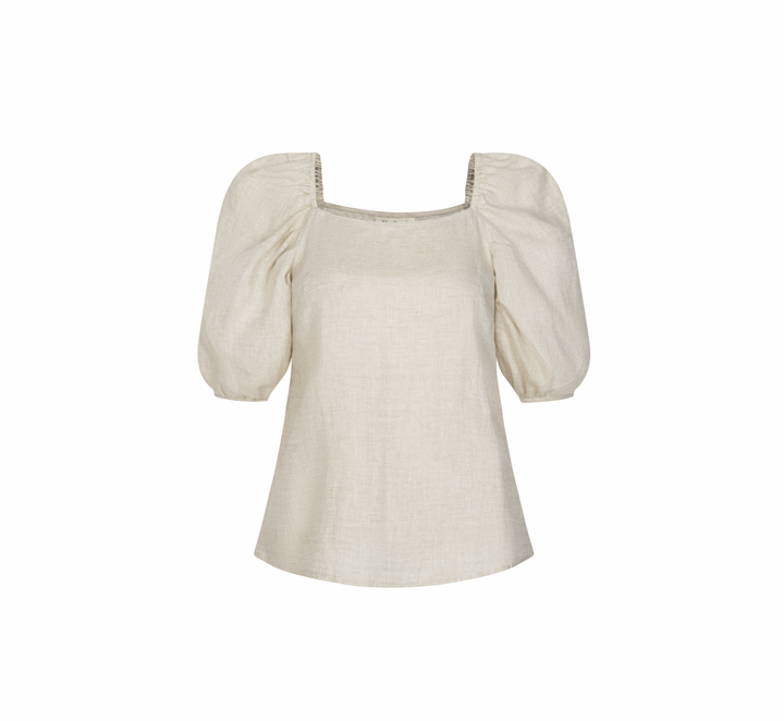 Linen Puff Sleeve Square Neck Blouse | Macy (long)