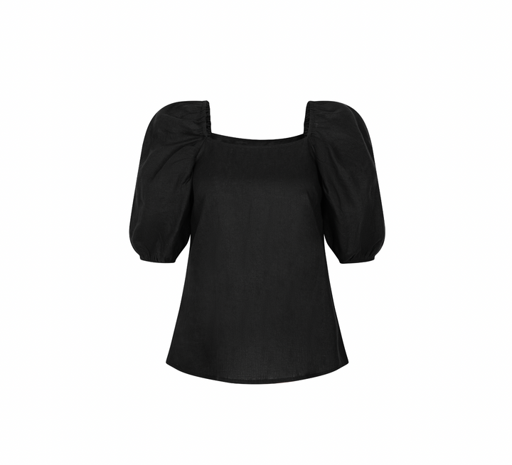 Linen Puff Sleeve Square Neck Blouse | Macy (long)