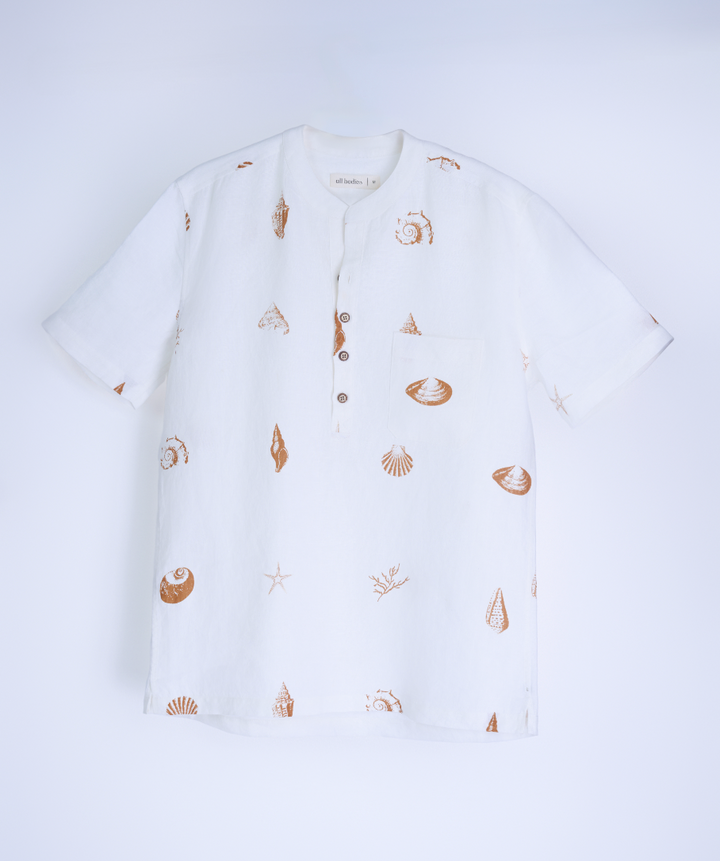 Men's Band Collar 100% Linen Shirt