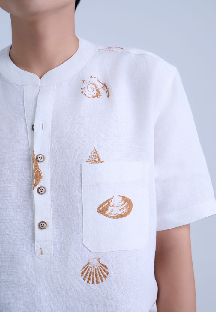 Men's Band Collar 100% Linen Shirt