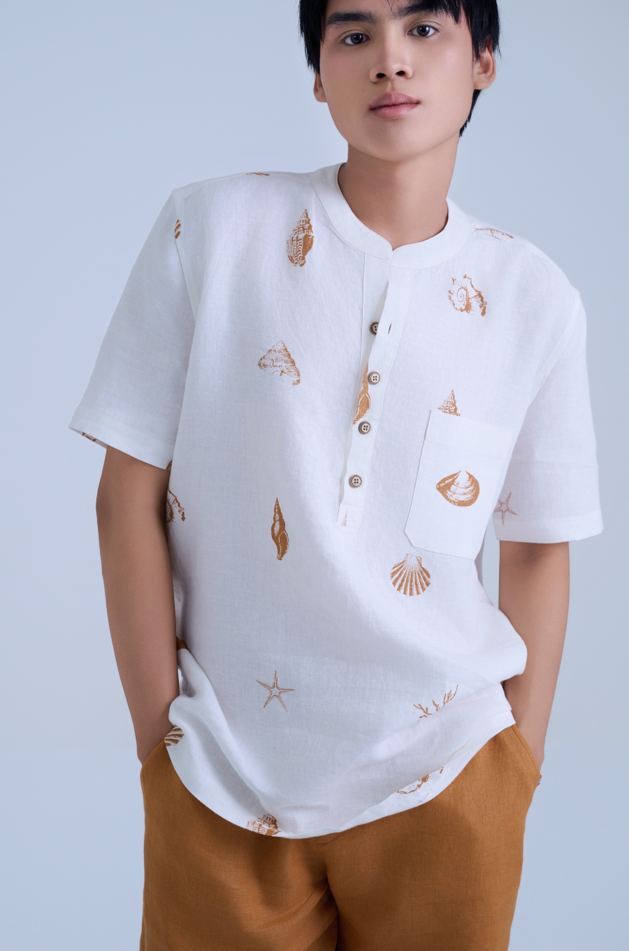 Men's Band Collar 100% Linen Shirt