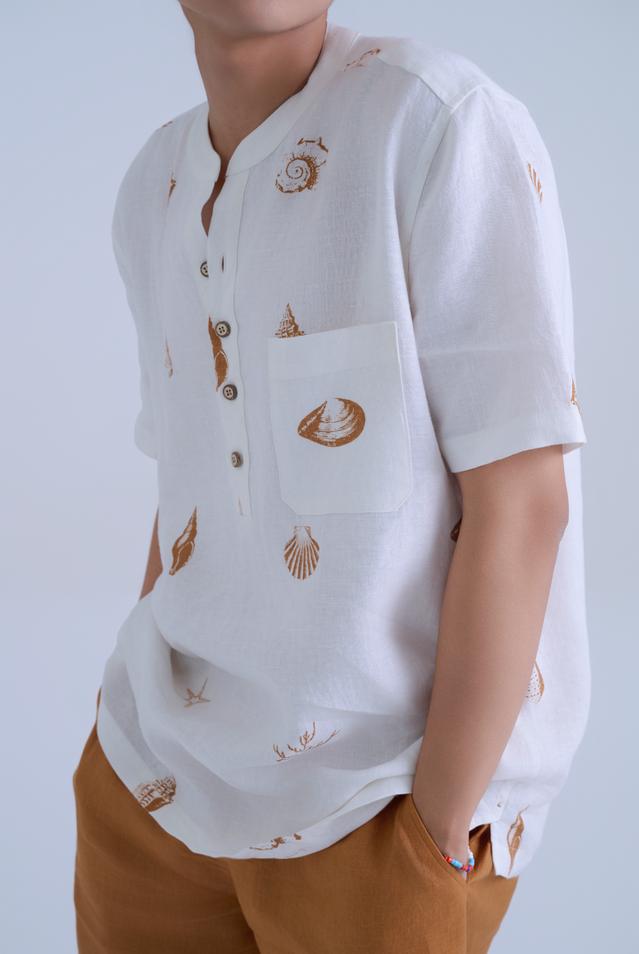 Men's Band Collar 100% Linen Shirt