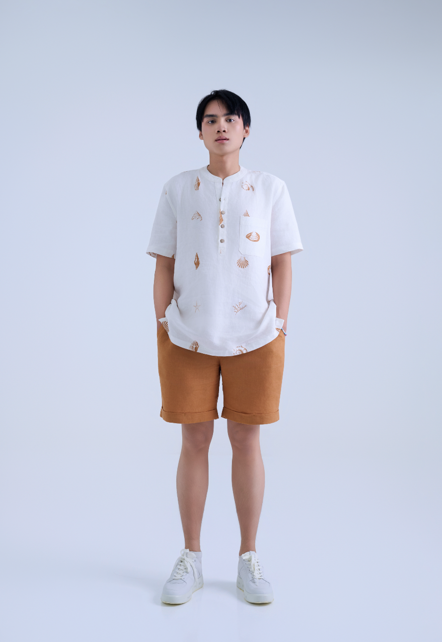 Men's Band Collar 100% Linen Shirt