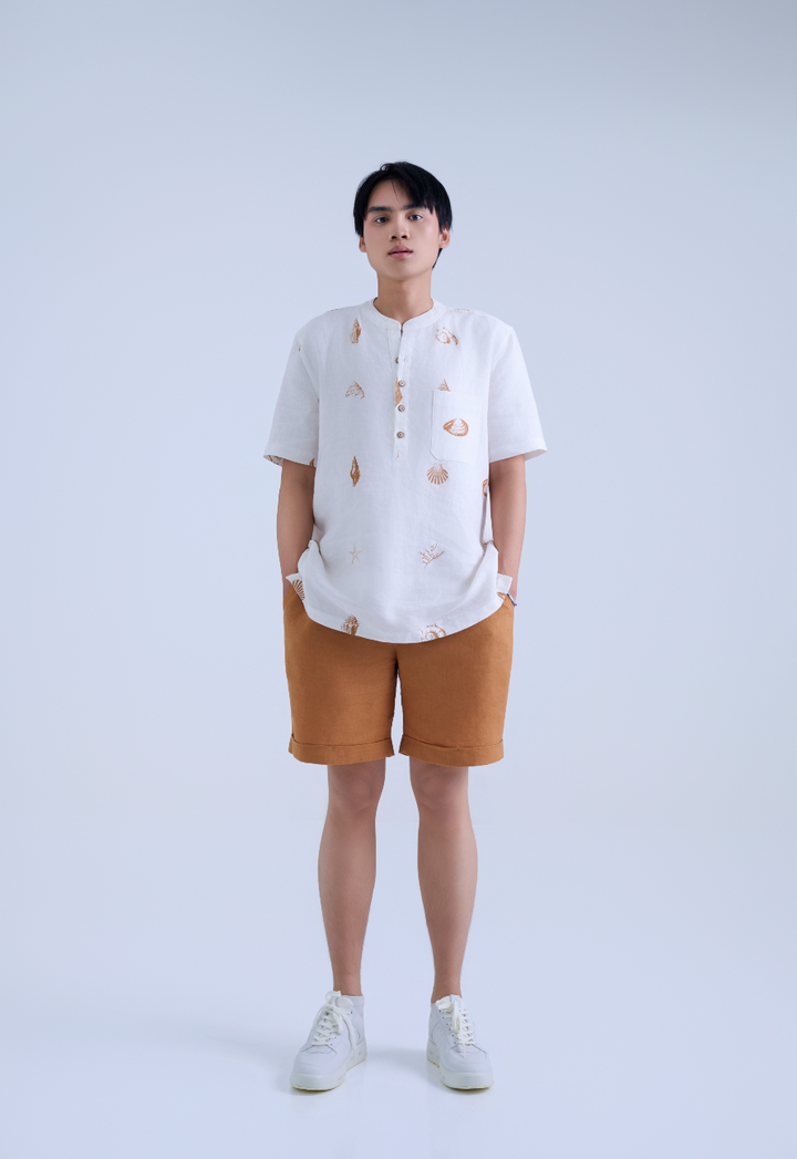 Men's Band Collar 100% Linen Shirt