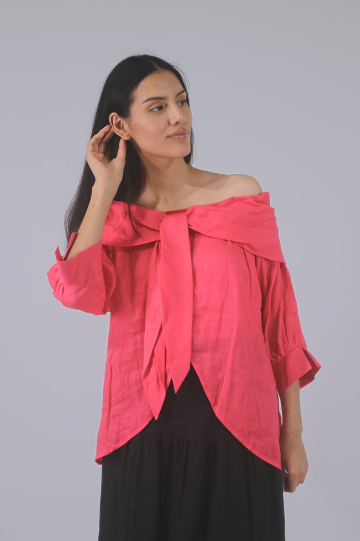 Vivian 100% Linen Off-The-Shoulder Blouse