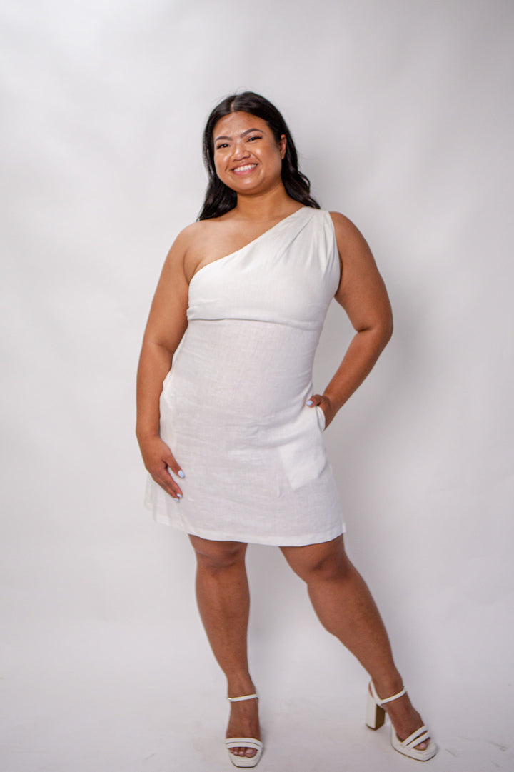 Venus 100% Linen One-Shoulder Mini Dress