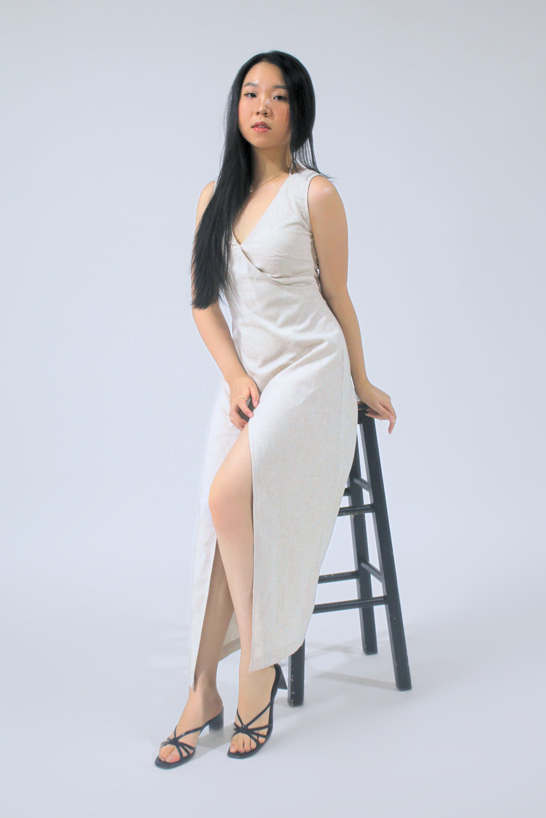 Riley 100% Linen Split Maxi Dress