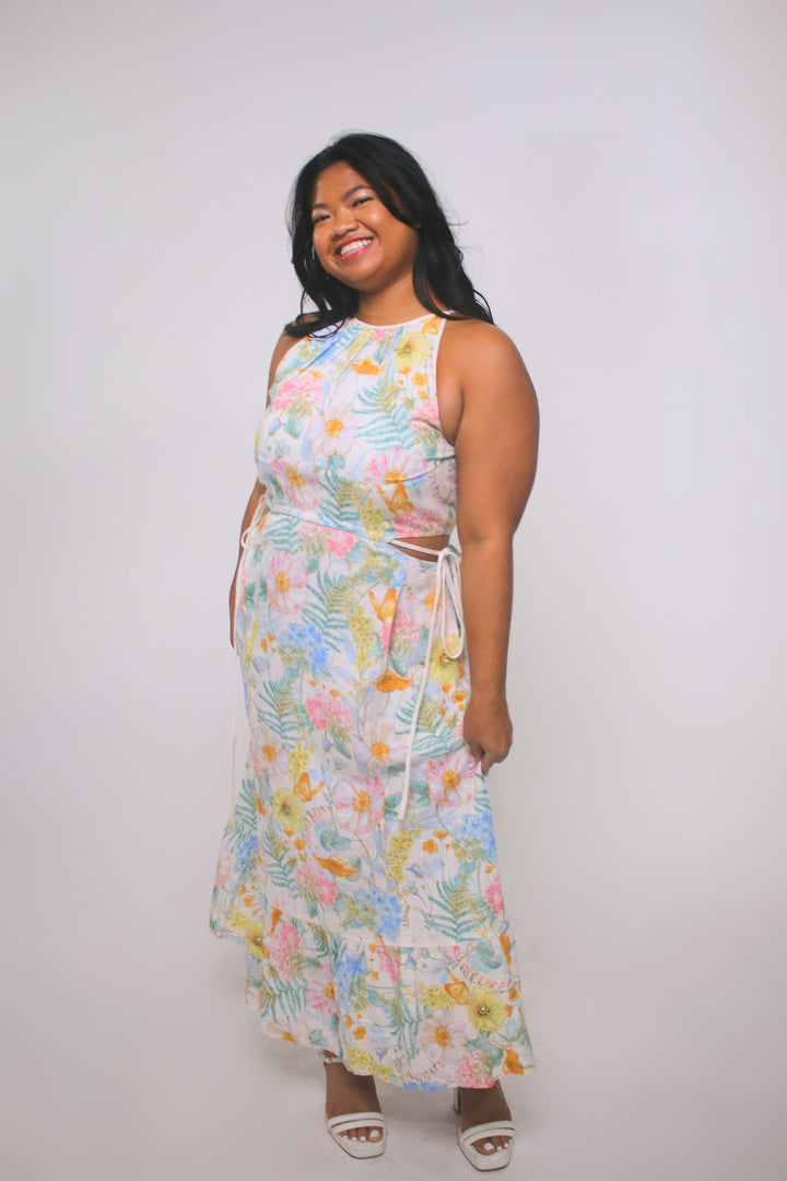 Dehlia 100% Linen Maxi Dress with Cutouts