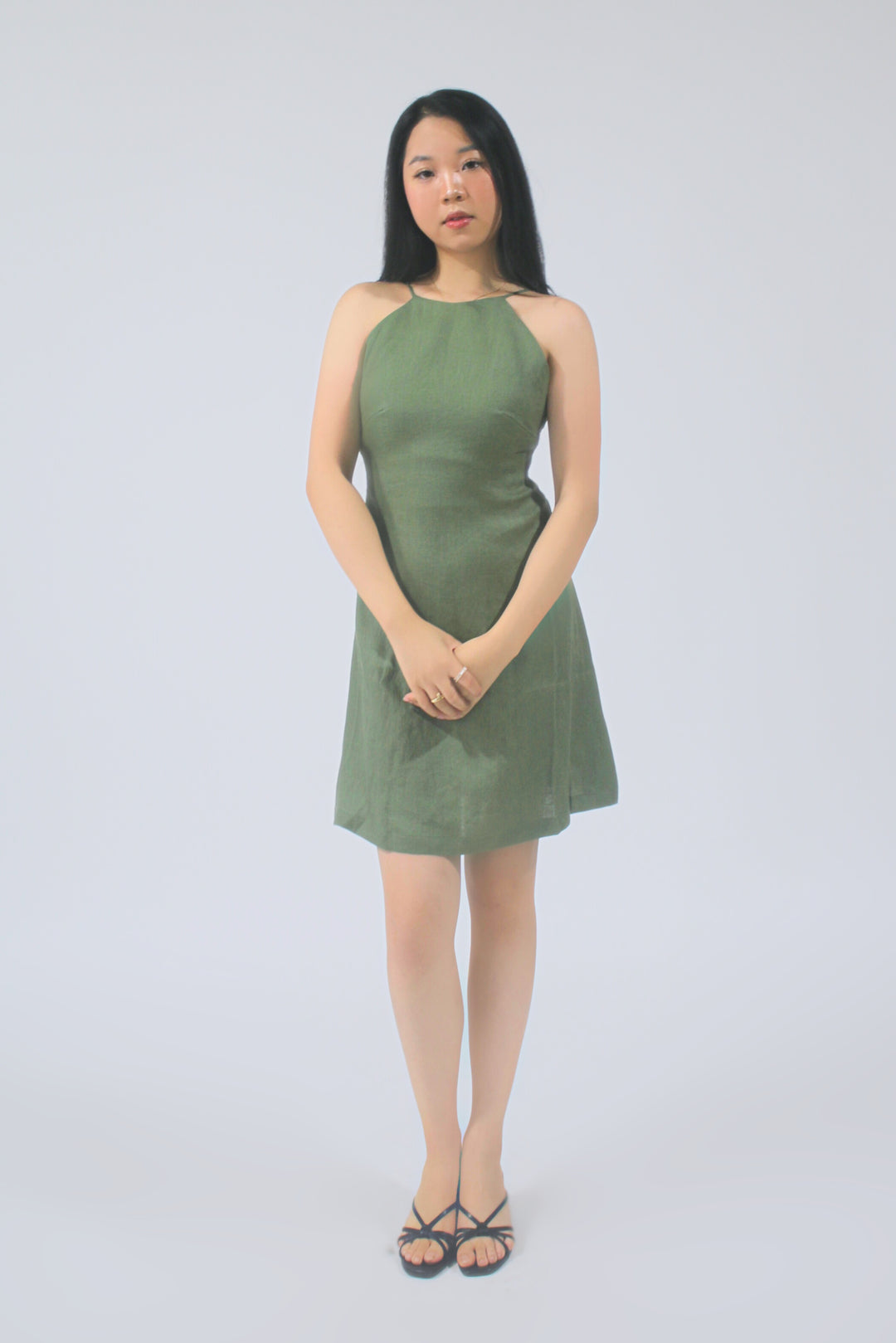Molly 100% Linen Halter Mini Dress Olive / M Molly 100% Linen Halter Mini Dress Olive / M