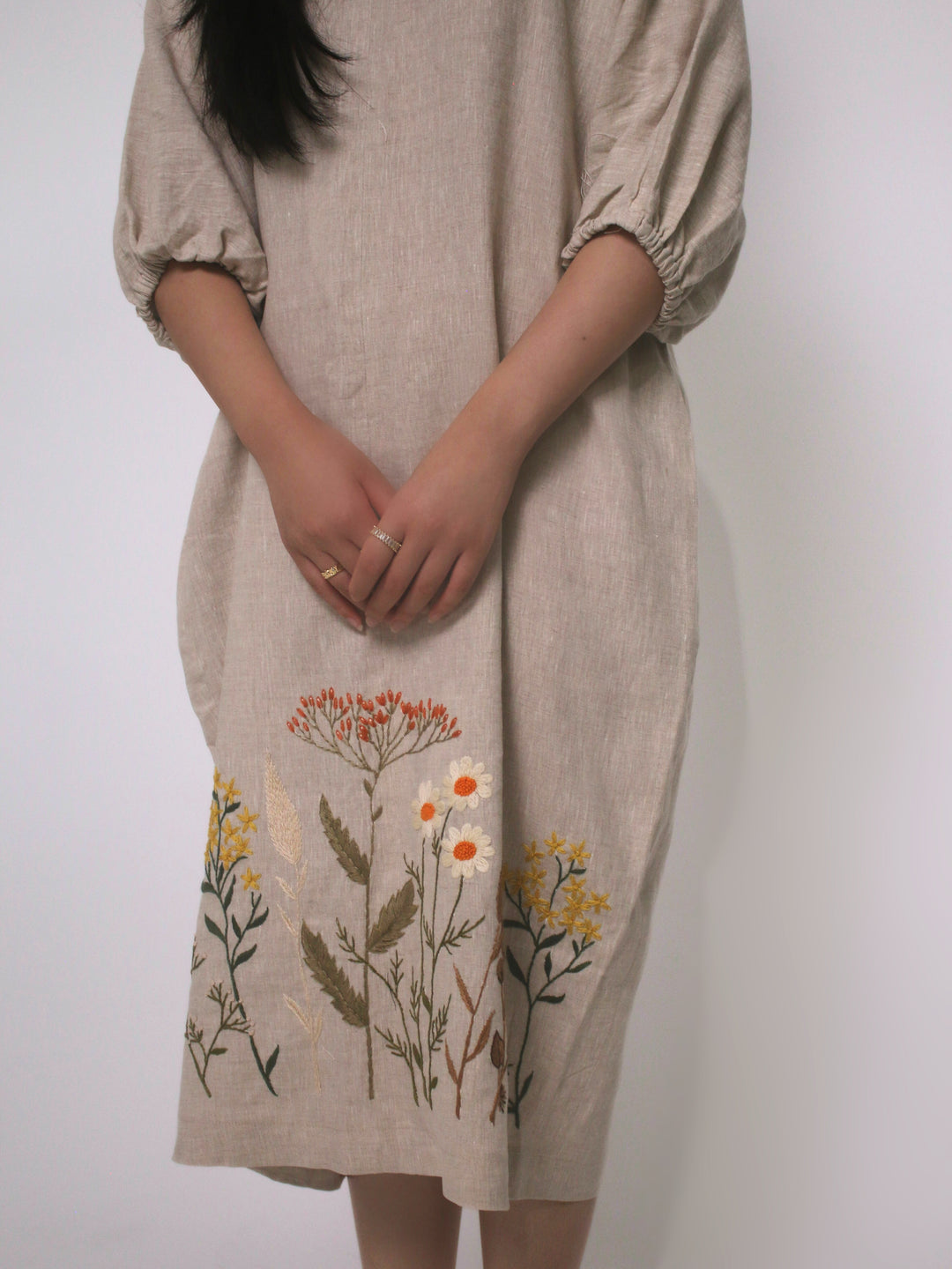 Gardena 100% Linen Maxi Dress with Embroidery