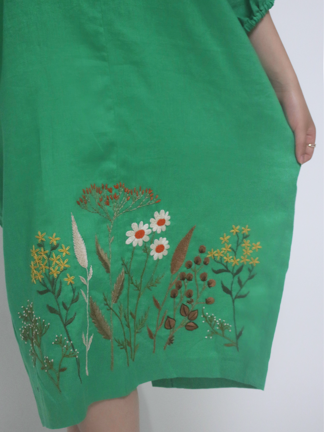 Gardena 100% Linen Maxi Dress with Embroidery