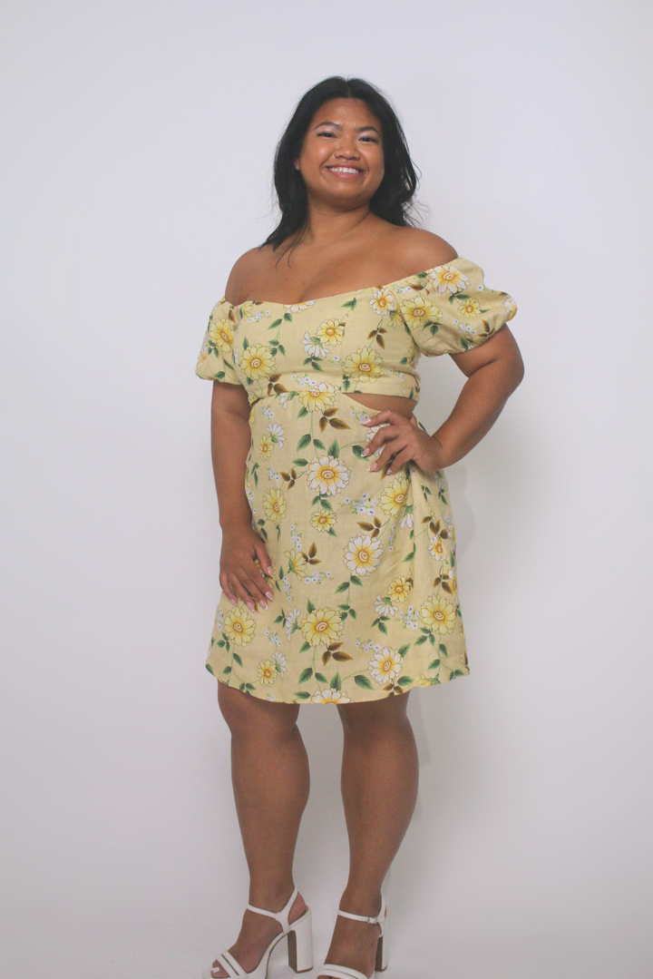 June 100% Floral Mini Dress with Cutouts