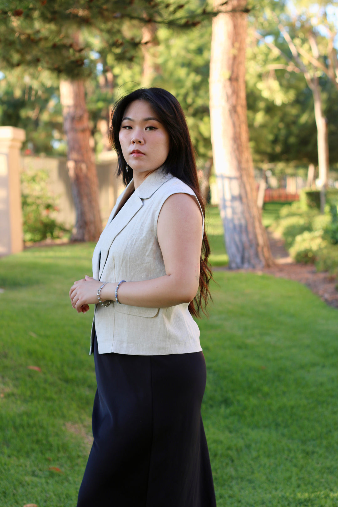 Lauren 100% Linen Collared Vest Shirt