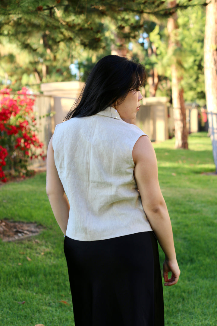 Lauren 100% Linen Collared Vest Shirt